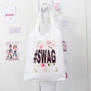 Y2K Floral "SWAG" Graphic Canvas Tote Bag